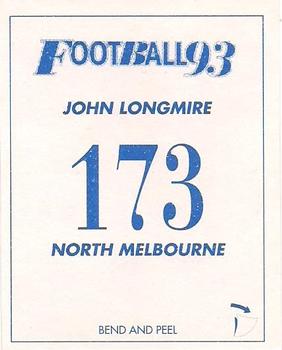 1993 Select AFL Stickers #173 John Longmire Back